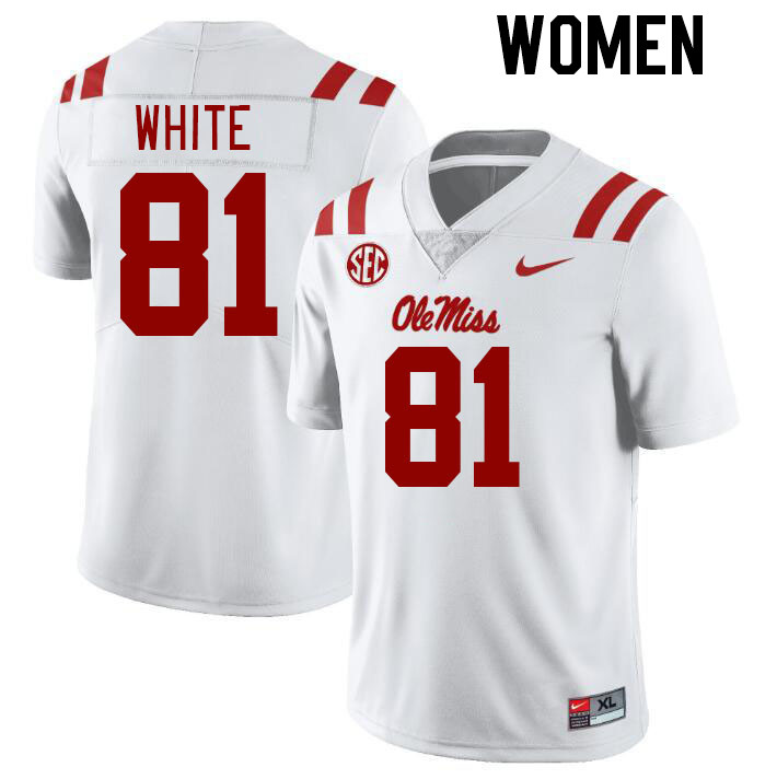Women #81 Noreel White Ole Miss Rebels College Football Jerseys Stitched-White